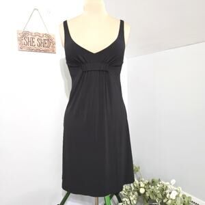 Cabi Slip Dress Black Size Small Y2K Jersey Knit Ruched Plunge Empire Neckline S